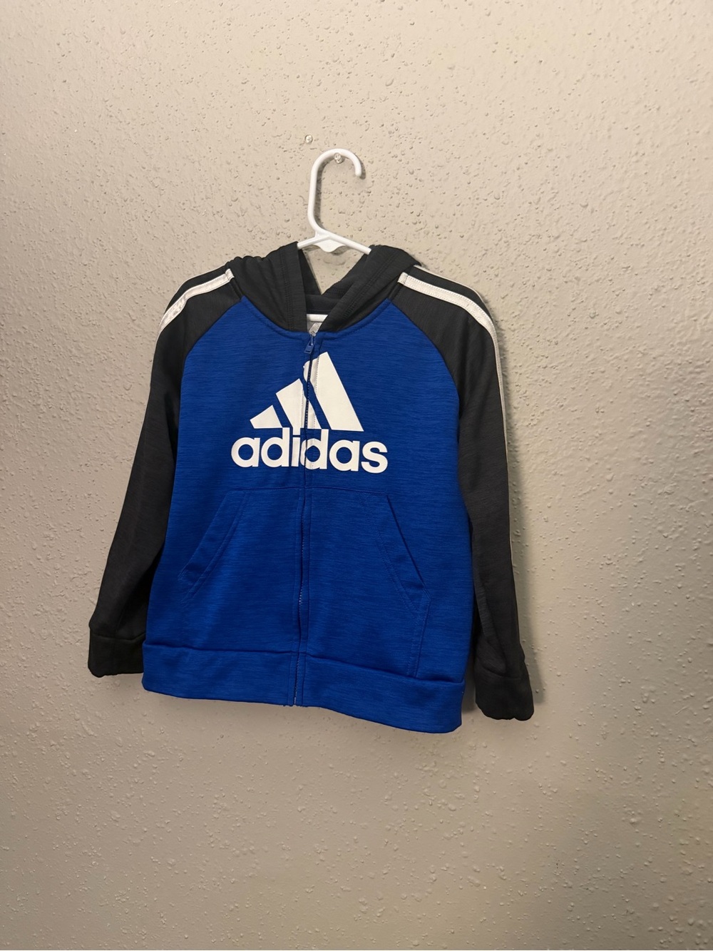 adidas Royal Blue & Black Kids Zip Hoodie with White Logo